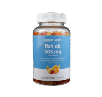 Amazon Basics Fish Oil 303 mg, Lemon, Orange & Strawberry-Banana flavors, 90 Gummies (2 per Serving), EPA and DHA Omega-3 fatty acids (Previously Solimo)