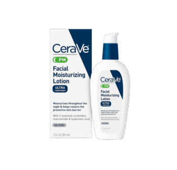 CeraVe PM Facial Moisturizing Lotion, Night Cream with Hyaluronic Acid and Niacinamide, Ultra-Lightweight, Oil-Free Moisturizer for Face, 3 Ounce