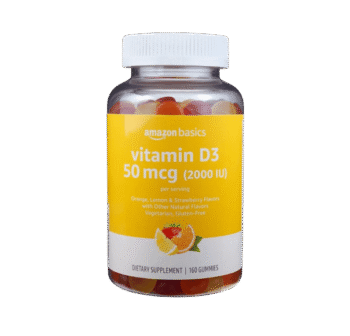 Amazon Basics Vitamin D3 2000 IU Gummies, Orange, Lemon & Strawberry, 160 Count (2 per Serving) (Previously Solimo)