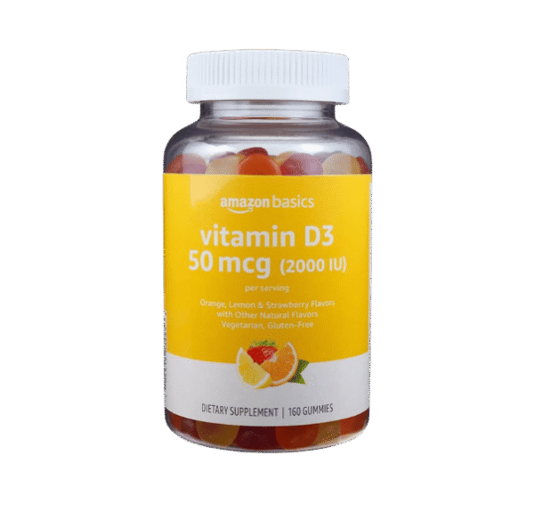 Amazon Basics Vitamin D3 2000 IU Gummies, Orange, Lemon & Strawberry, 160 Count (2 per Serving) (Previously Solimo)