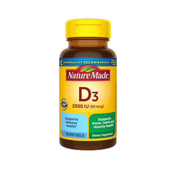 Nature Made Vitamin D3 2000 IU (50 mcg), Dietary Supplement for Bone, Teeth, Muscle and Immune Health Support, 90 Softgels, 90 Day Supply
