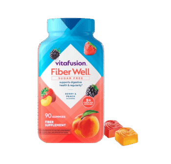 Vitafusion Fiber Well Gummies, Sugar Free Fiber Supplement, Gummies for Adults, Strawberry & Blackberry Flavors, 90 Count