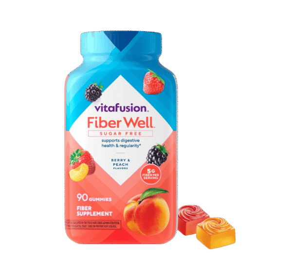 Vitafusion Fiber Well Gummies, Sugar Free Fiber Supplement, Gummies for Adults, Strawberry & Blackberry Flavors, 90 Count