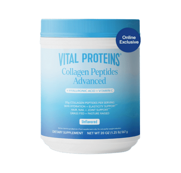 Vital Proteins Collagen Peptides Powder Advanced with Hyaluronic Acid & Vitamin C - 20oz Collagen Protein, Unflavored, 28 Servings