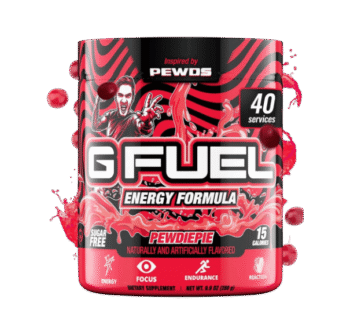 G Fuel PewDiePie Energy Drink Powder, Pre Workout Caffeine Mix for Gaming, Sugar Free Focus Amino, Vitamin + Antioxidants, 9.9oz (Lingonberry, 40 Servings)