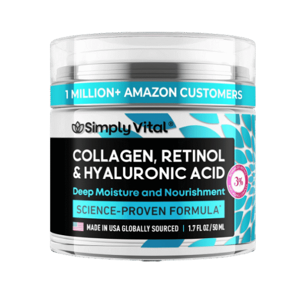SimplyVital Collagen, Retinol & Hyaluronic Acid Cream - Anti-Aging Face Moisturizer for Face, Firming Skin Care Neck & Décolleté - Made in USA, Daily Moisturizer Face Cream Day & Night - 1.7 fl.oz.
