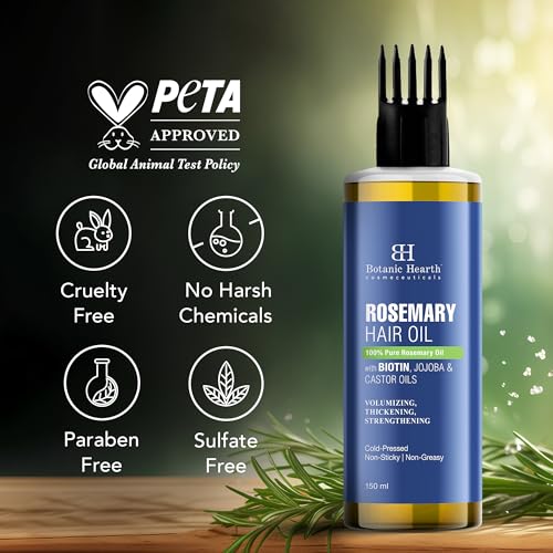 Rosemary Oil 4 Botanic Hearth 100% Pure Rosemary Oil for Hair Growth | Controls Hair Fall, Promotes New Hair Growth | Hair Strengthening Treatment for Healthy Nourished Hair | 150 ml