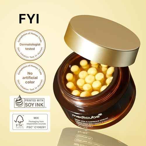 Face Moisturizer 4 medicube Deep Vitamin C Golden Capsule Face Moisturizer - Liposome Capsules For Wrinkles, Skin Radiance - Transparent Gel for Glow Hydration - Korean Skin Care 1.94 oz