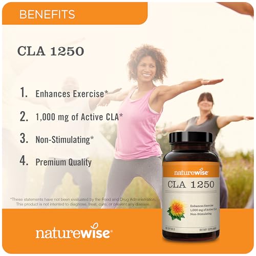 NatureWise CLA 1250 2 NatureWise CLA 1250 - Conjugated Linoleic Acid Supplement for Women and Men, Not Stimulating, Supports Healthy Weight, Fitness Goals - Non-GMO, Gluten Free - 180...