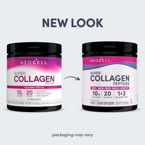 Super Collagen 2 NeoCell Super Collagen Peptides, 10g Collagen Peptides per Serving, Gluten Free, Keto Friendly, Non-GMO, Grass Fed, Healthy Hair, Skin, Nails and Joints, Unflavored Powder, 7...