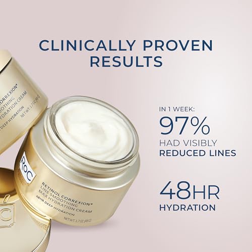 Retinol Correxion 2 RoC Retinol Correxion Max Daily Hydration Anti-Aging Face Moisturizer with Hyaluronic Acid, Oil Free Skin Care Cream for Fine Lines, Dark Spots, Post-Acne Scars, 1.7 Ounces...