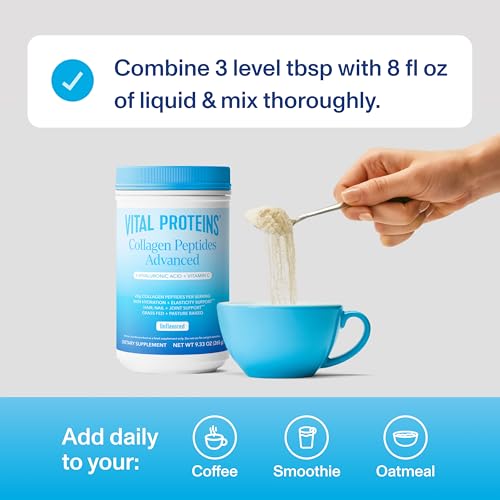Collagen Peptides 5 Vital Proteins Collagen Peptides Powder Advanced with Hyaluronic Acid & Vitamin C, Collagen Supplements, Unflavored, 13 Servings