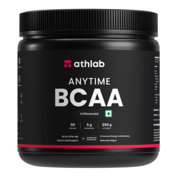 Athlab (by Nutrabay) Anytime BCAA - 250 gm (0.55 Lb), Unflavoured