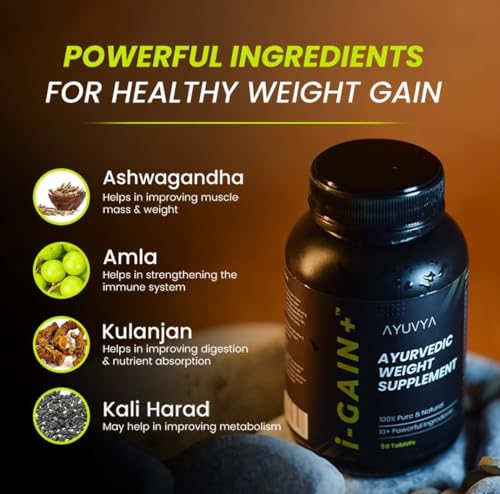 Ayuvya i-Gain+ 90 Tablets | New & Improved Formula | Ayurvedic Weight Gainer for Digestion & Muscle Mass | 100% Natural for Men & Women 5 Ayuvya i-Gain+ 90 Tablets | New & Improved Formula | Ayurvedic Weight Gainer for Digestion & Muscle Mass | 100% Natural for Men & Women