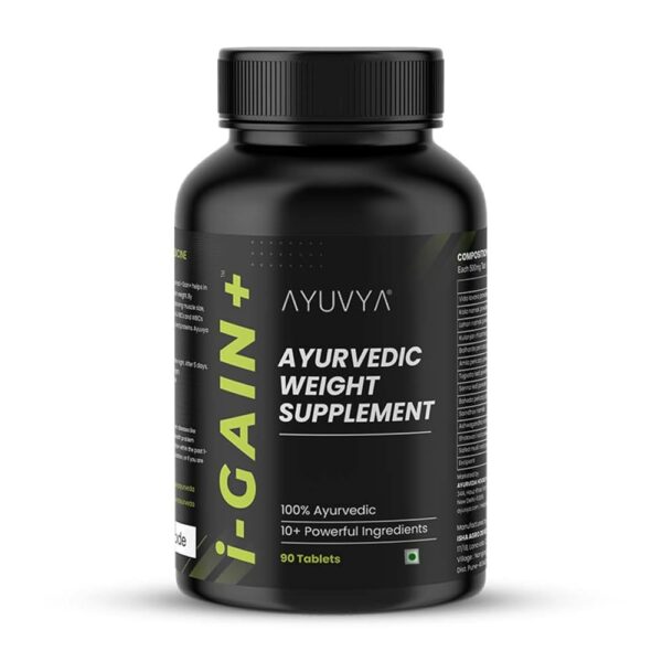 Ayuvya i-Gain+ 90 Tablets | New & Improved Formula | Ayurvedic Weight Gainer for Digestion & Muscle Mass | 100% Natural for Men & Women