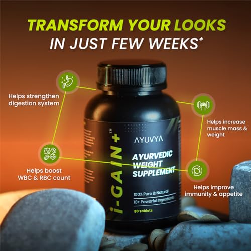Ayuvya i-Gain+ Weight Gainer| Helps in Increasing Muscle Mass & Strength | Ayurvedic Weight gain Tablets | New & Improved Formula | 100% Ayurvedic | 90 Tablets | Pack of 3 5 Ayuvya i-Gain+ Weight Gainer| Helps in Increasing Muscle Mass & Strength | Ayurvedic Weight gain Tablets | New & Improved Formula | 100% Ayurvedic | 90 Tablets | Pack of 3