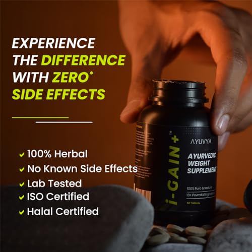 Ayuvya i-Gain+ Weight Gainer| Helps in Increasing Muscle Mass & Strength | Ayurvedic Weight gain Tablets | New & Improved Formula | 100% Ayurvedic | 90 Tablets | Pack of 3 6 Ayuvya i-Gain+ Weight Gainer| Helps in Increasing Muscle Mass & Strength | Ayurvedic Weight gain Tablets | New & Improved Formula | 100% Ayurvedic | 90 Tablets | Pack of 3