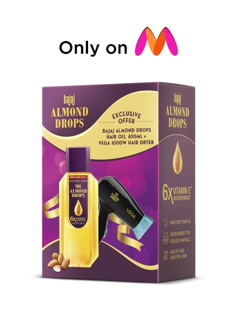 BAJAJ CONSUMER CARE Almond Drops Hair Oil 650 ml & Vega 1000W Hair Dryer 2 BAJAJ CONSUMER CARE Almond Drops Hair Oil 650 ml & Vega 1000W Hair Dryer