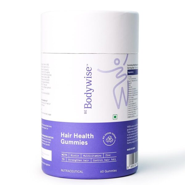 Be Bodywise Biotin Hair Gummies for Stronger, Shinier Hair & Nails | 60 Days Pack | With Biotin, Zinc, Folic Acid, Fibre & Multivitamin | Strawberry Flavour | No Added Sugar &...