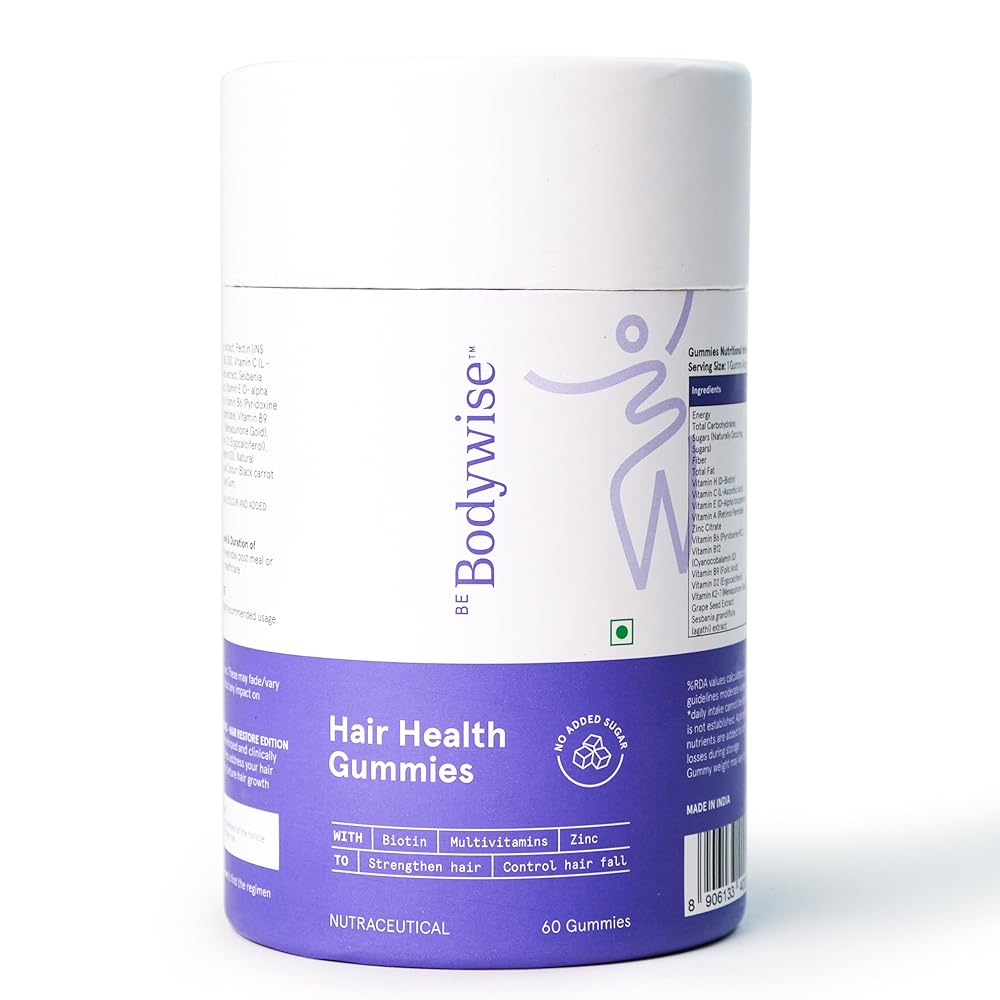 Be Bodywise Biotin Hair Gummies for Stronger, Shinier Hair & Nails | 60 Days Pack 1 Be Bodywise Biotin Hair Gummies for Stronger, Shinier Hair & Nails | 60 Days Pack | With Biotin, Zinc, Folic Acid, Fibre & Multivitamin | Strawberry Flavour | No Added Sugar &...