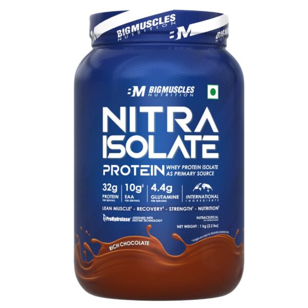 Bigmuscles Nutrition Nitra Isolate [1kg, Rich Chocolate] | 32g Protein | 10g EAA | Whey Protein with ProHydrolase Enzyme Tech. For Faster Absorption | Improved Strength, Faster...