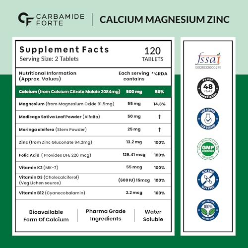 Carbamide Forte Calcium & Vitamin D3 Tablets | Calcium Magnesium Zinc - Bone Health & Joint Support - 120 Tablets 2 Carbamide Forte Calcium & Vitamin D3 Tablets | Calcium Magnesium Zinc - Bone Health & Joint Support - 120 Tablets
