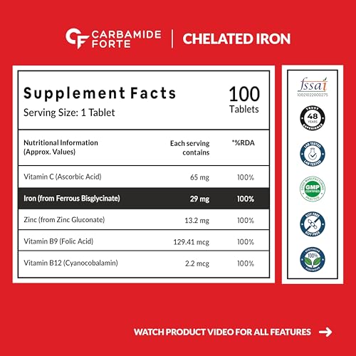 Carbamide Forte Chelated Iron with Vitamin C, B12, Folic Acid and Zn - 100 Tablets 2 Carbamide Forte Chelated Iron with Vitamin C, B12, Folic Acid and Zn - 100 Tablets