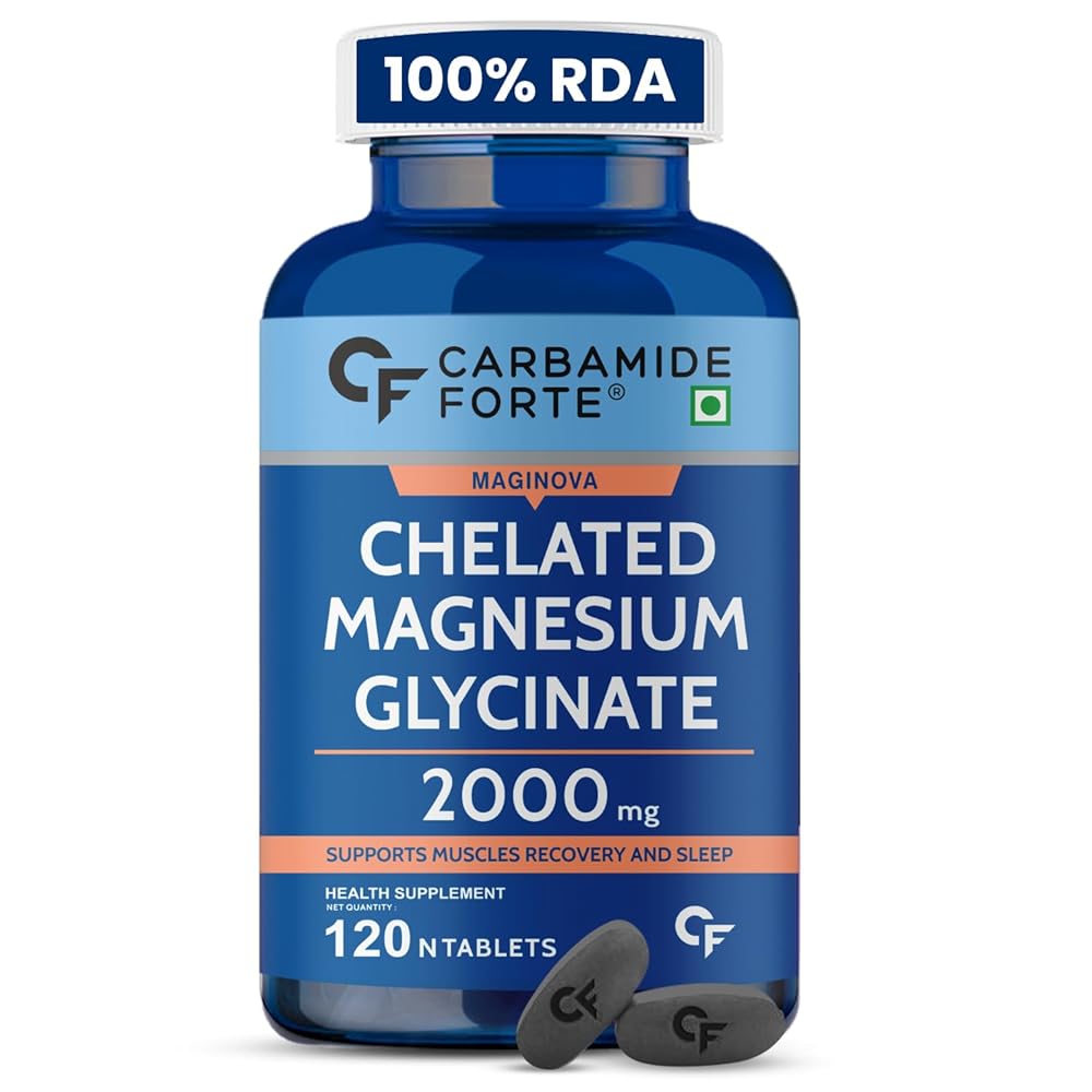 Carbamide Forte Chelated Magnesium Glycinate Supplement 2000mg Per Serving | Magnesium Supplement Supports Muscle Recovery & Better Sleep - 120 Veg Tablets 1 Carbamide Forte Chelated Magnesium Glycinate Supplement 2000mg Per Serving | Magnesium Supplement Supports Muscle Recovery & Better Sleep - 120 Veg Tablets