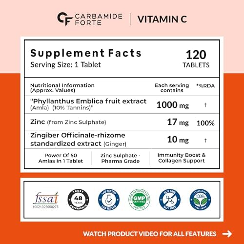Carbamide Forte Natural Vitamin C Supplements Amla Extract With Zinc For Immunity & Skincare | Vitamin C Tablets - 120 Tablets 2 Carbamide Forte Natural Vitamin C Supplements Amla Extract With Zinc For Immunity & Skincare | Vitamin C Tablets - 120 Tablets