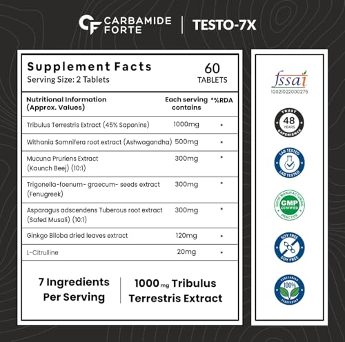 Carbamide Forte Testosterone Supplement Capsule for Men with Tribulus 1000mg, Ashwagandha, L-Citrulline & Kaunch Beej 60 Veg Tablets 2 Carbamide Forte Testosterone Supplement Capsule for Men with Tribulus 1000mg, Ashwagandha, L-Citrulline & Kaunch Beej 60 Veg Tablets