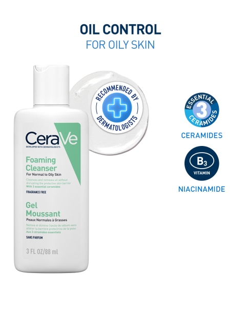 CeraVe Foaming Cleanser For Oily Skin with Hyaluronic Acid & Niacinamide - 88ml