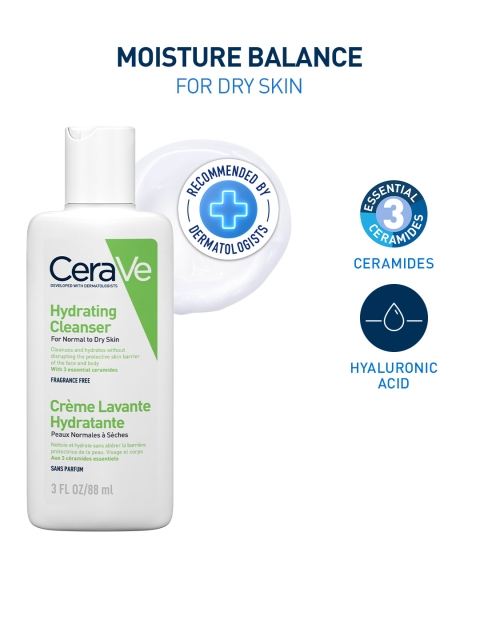 CeraVe Hydrating Cleanser For Dry Skin with Ceramides & Hyaluronic Acid- 88ml