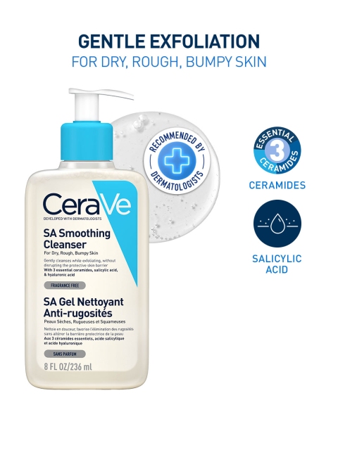 CeraVe SA Smoothing Cleanser Face wash with Salicylic Acid for Dry & Bumpy Skin - 236 ml