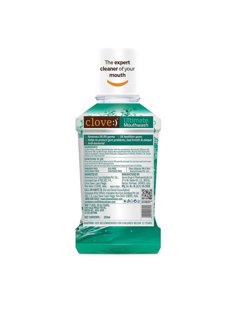 Clove Oral Care Ultimate Cool Mint Antibacterial Mouthwash - 250 ml 2 Clove Oral Care Ultimate Cool Mint Antibacterial Mouthwash - 250 ml