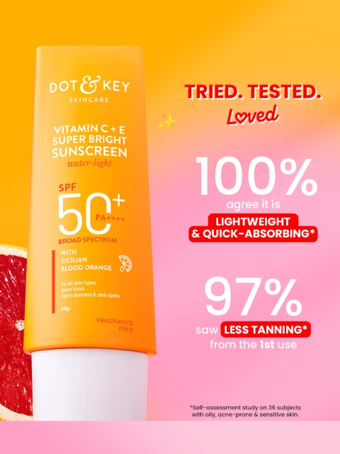 DOT & KEY Vitamin C + E Sunscreen SPF 50 PA+++ For Glowing Skin, 100% No White Cast - 50g 5 DOT & KEY Vitamin C + E Sunscreen SPF 50 PA+++ For Glowing Skin, 100% No White Cast - 50g