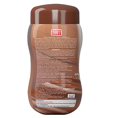 Endura Mass Weight Gainer Powder 500 G Chocolate Flavour 4 Endura Mass Weight Gainer Powder 500 G Chocolate Flavour|Unique Blend Of 3 Sources Of Protein,Carbs,Vitamins & Essential Minerals|For Children Above 10 Years,Men,Women &...