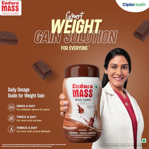 Endura Mass Weight Gainer Powder| Mass Gainer | Gain Weight, Post Workout, 74 g Carbohydrate, 15 g Protein, Healthy Fats (Chocolate, 1 Kg) 3 Endura Mass Weight Gainer Powder| Mass Gainer | Gain Weight, Post Workout, 74 g Carbohydrate, 15 g Protein, Healthy Fats (Chocolate, 1 Kg)