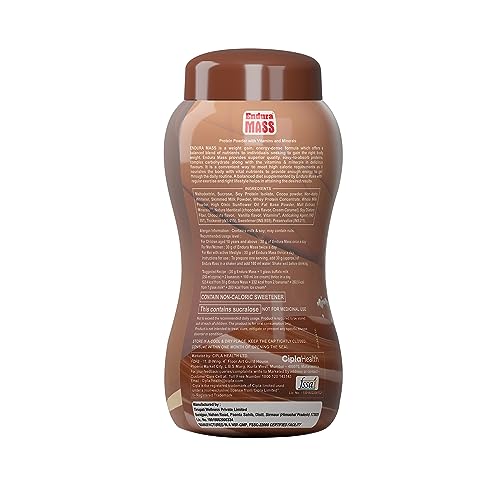 Endura Mass Weight Gainer Powder| Mass Gainer | Gain Weight, Post Workout, 74 g Carbohydrate, 15 g Protein, Healthy Fats (Chocolate, 1 Kg) 4 Endura Mass Weight Gainer Powder| Mass Gainer | Gain Weight, Post Workout, 74 g Carbohydrate, 15 g Protein, Healthy Fats (Chocolate, 1 Kg)