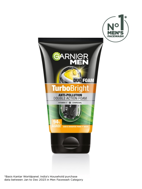 Garnier Men Turbo Bright Double Action Face Wash with Charcoal and Vitamin C - 150g