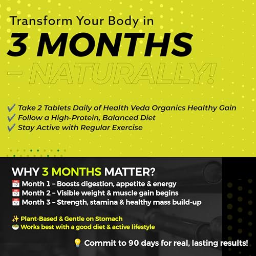 Health Veda Organics Healthy Gain 120 Tablets 4 Health Veda Organics Healthy Gain 120 Tablets | A Herbal Weight Gainer | Help to Improve Metabolism, Digestion, Appetite, Weight Gain & Mass Muscle Growth for Both Men and Women