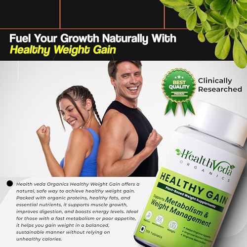 Health Veda Organics Healthy Gain 120 Tablets 6 Health Veda Organics Healthy Gain 120 Tablets | A Herbal Weight Gainer | Help to Improve Metabolism, Digestion, Appetite, Weight Gain & Mass Muscle Growth for Both Men and Women