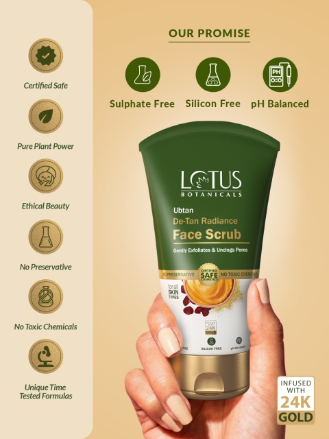 Lotus Botanicals Ubtan De-Tan Radiance Face Scrub with 24K Gold - 100g 6 Lotus Botanicals Ubtan De-Tan Radiance Face Scrub with 24K Gold - 100g