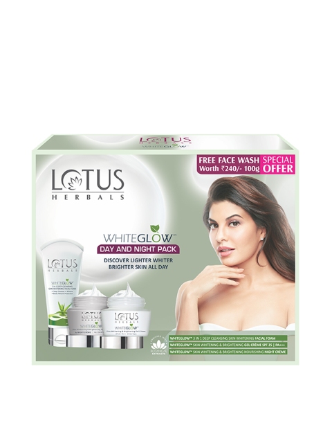 Lotus Herbals White Glow Day Night Pack with Facial Wash - 60g + 60g + 100g 2 Lotus Herbals White Glow Day Night Pack with Facial Wash - 60g + 60g + 100g