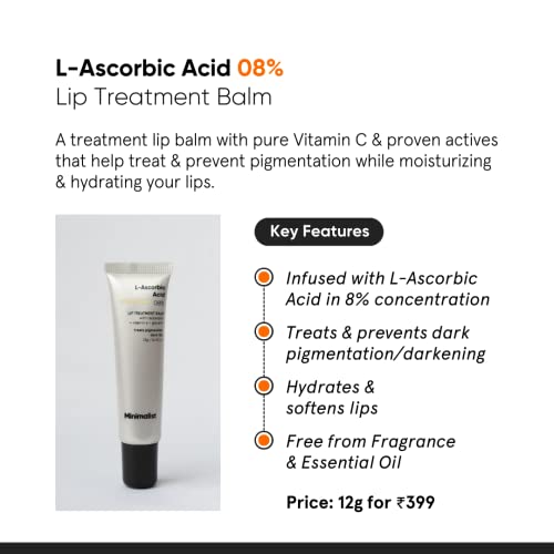 Minimalist 8% L-Ascorbic Acid Lip Treatment Balm with Vitamin E, Radianskin & Glycerine for Pigmented & Dark Lips | For Women & Men | 12 gm 2 Minimalist 8% L-Ascorbic Acid Lip Treatment Balm with Vitamin E, Radianskin & Glycerine for Pigmented & Dark Lips | For Women & Men | 12 gm