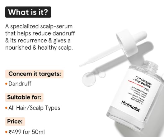 Minimalist Anti-Dandruff Hair Serum for Scalp | Pre Shampoo Treatment with CPH Complex & Oligopeptide 0.8% | With Elestab Advanced Anti Dandruff Molecule | For Women & Men | 50ml 2 Minimalist Anti-Dandruff Hair Serum for Scalp | Pre Shampoo Treatment with CPH Complex & Oligopeptide 0.8% | With Elestab Advanced Anti Dandruff Molecule | For Women & Men | 50ml