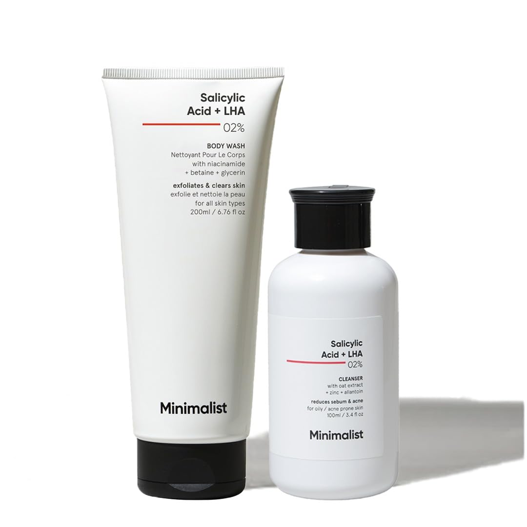 Minimalist Salicylic Acid Face Wash and Body Wash Combo 1 Minimalist Salicylic Acid Face Wash and Body Wash Combo | Anti Acne Cleanser + Shower Gel | For Oily, Acne-Prone Skin | Sulphate (SLS), Dye, & Fragrance Free | For Women & Men