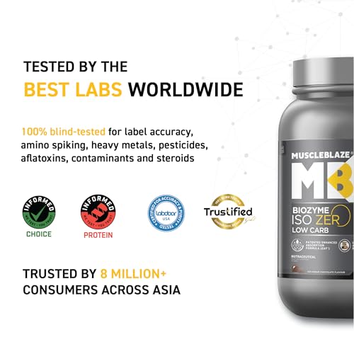 MuscleBlaze Biozyme Iso-Zero, Low Carb Whey Protein Isolate Powder, 27g Isolate Whey Per Scoop (Ice Cream Chocolate, 1kg / 2.2lbs) | 3 MuscleBlaze Biozyme Iso-Zero, Low Carb Whey Protein Isolate Powder, 27g Isolate Whey Per Scoop (Ice Cream Chocolate, 1kg / 2.2lbs) | USA Patent-Published Enhanced Absorption...