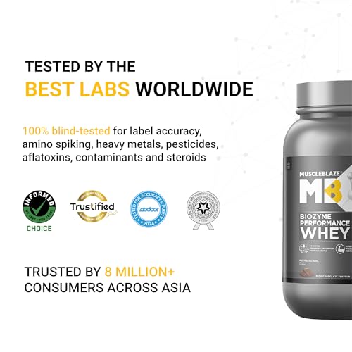 MuscleBlaze Biozyme Performance Whey Protein Powder, Rich Chocolate (1kg / 2.2lbs) | 25g Protein Per Scoop | Clinically Tested 50% Higher Protein Absorption 5 MuscleBlaze Biozyme Performance Whey Protein Powder, Rich Chocolate (1kg / 2.2lbs) | 25g Protein Per Scoop | Clinically Tested 50% Higher Protein Absorption