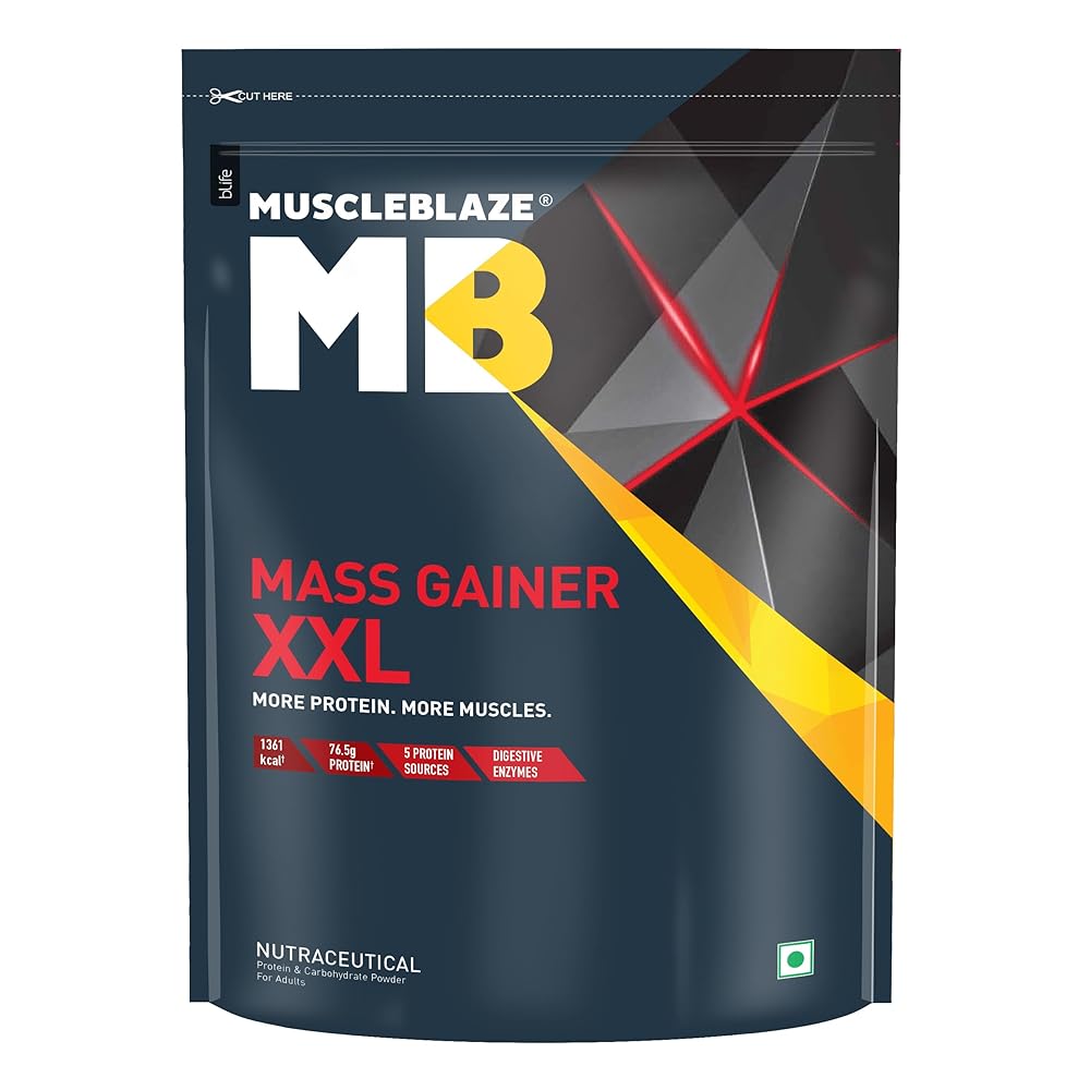 MuscleBlaze Mass Gainer XXL (Chocolate, 1kg / 2.2lbs, 10 Servings) | With Complex Carbs, High Protein & Digestive Enzymes 1 MuscleBlaze Mass Gainer XXL (Chocolate, 1kg / 2.2lbs, 10 Servings) | With Complex Carbs, High Protein & Digestive Enzymes