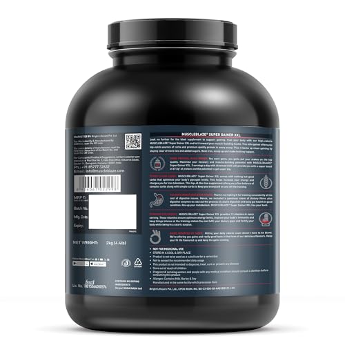MuscleBlaze Super Gainer Xxl Powder (Chocolate,2 Kg / 4.4Lbs,20 Servings)|Muscle Mass High Protein Gainer,1 Count 2 MuscleBlaze Super Gainer Xxl Powder (Chocolate,2 Kg / 4.4Lbs,20 Servings)|Muscle Mass High Protein Gainer,1 Count